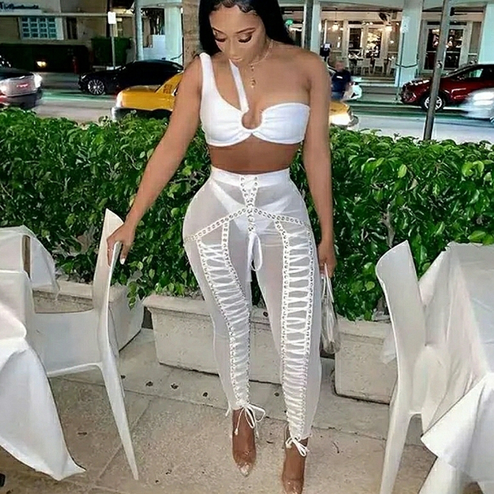 💋TWO-PIECE BANDAGE TOP/MESH PENCIL PANTS SET!!!